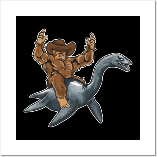 Bigfoot Riding Loch Ness Monster| Funny Nessie T Shirt Posters and Art